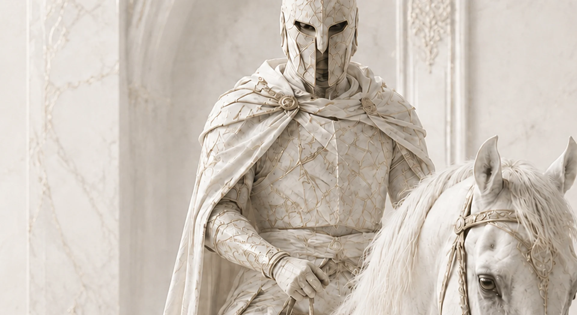 Posh Specter's Beyond the Veil site: a marble knight on horseback beside a bold serif headline
